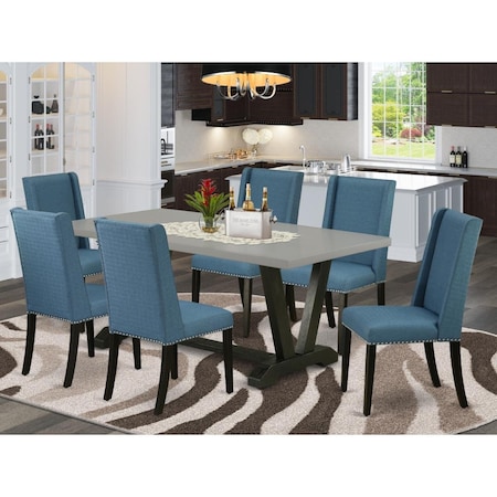 East West Furniture 7 Piece V-Style Kitchen Table Set - Mineral Blue V697FL121-7